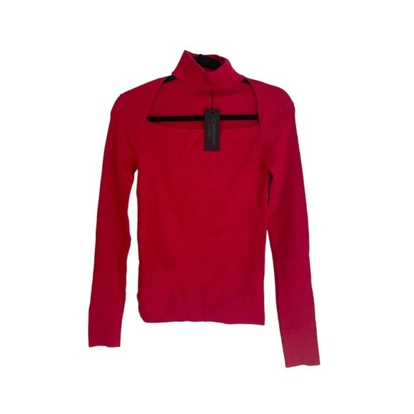 CARMAR Los Angeles Rib-Knit Turtleneck Top Sweater Red Women's Size S NWT - Picture 4 of 11